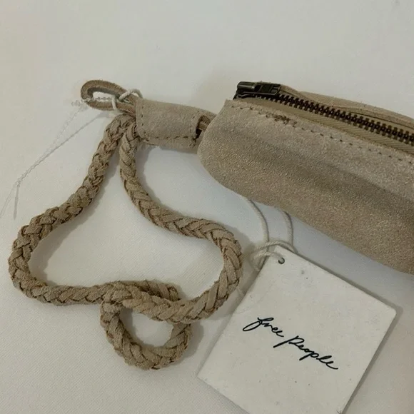 NWT Free People Kingsley Small Rounded Suede Braided Strap Wristlet in Natural - Picture 5 of 8
